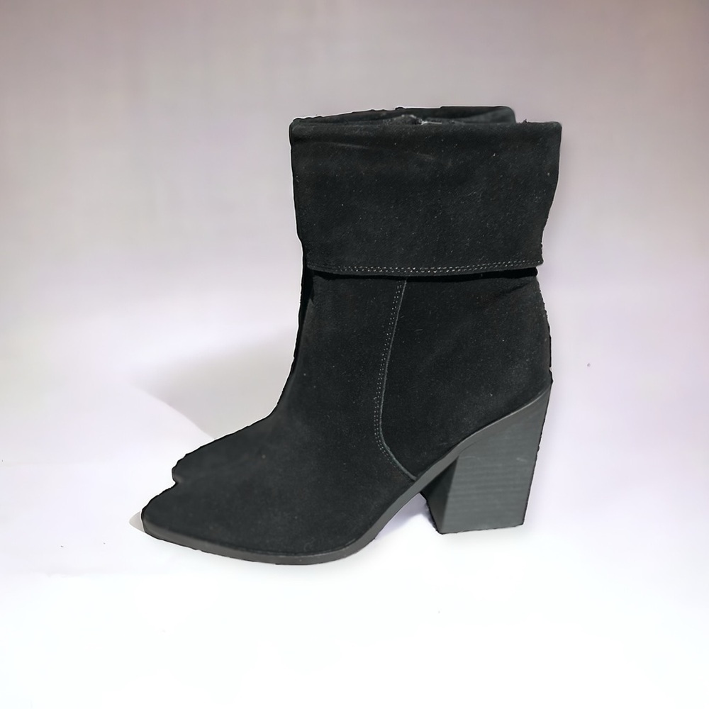 🌻EUC Blondo Sidnee Waterproof Black Suede Leather Block Heel Ankle Boots Size 6